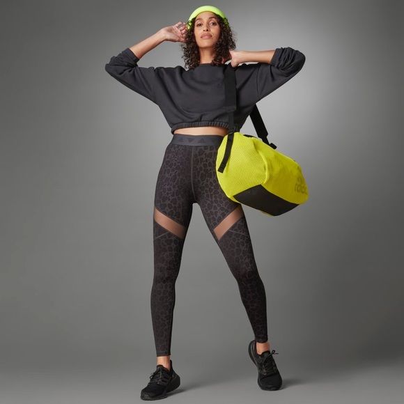 NWT Adidas Hyper Glam Mesh Leopard Print Tights black gray long leggings size XS - Picture 9 of 16